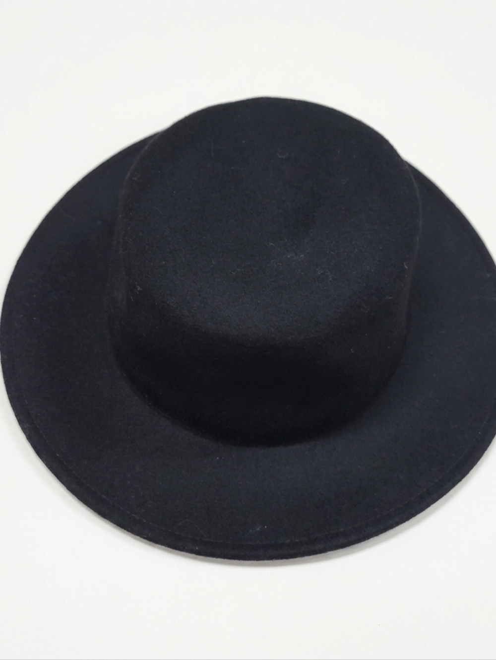 Vintage Black 100% Wool Flat Brim Bolero Hat | Wide Brim Gaucho Telescope Crown